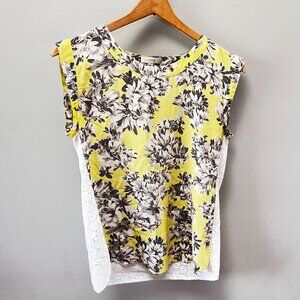 J. Crew Womens Floral Print Sleeveless Top Size 4 White Eyelet Back Silk Front /